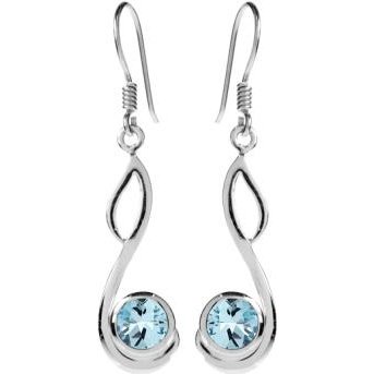 Silver and blue topaz swirl drop earrings