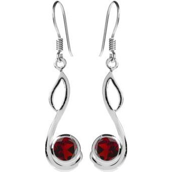 Silver and Garnet swirl loop Drop Earrings.