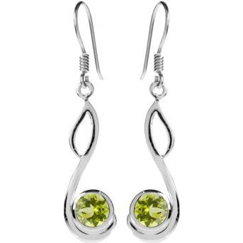 Silver and Peridot swirl loop Drop Earrings.
