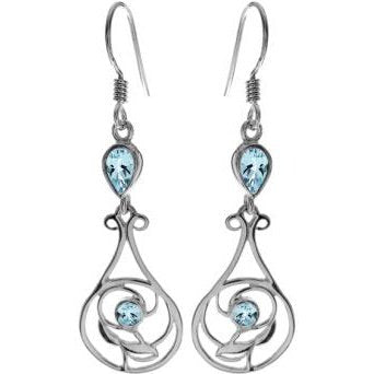 Silver and Blue Topaz floral Drop Earrings