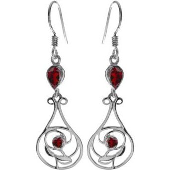 Silver and Garnet Drop Earrings.