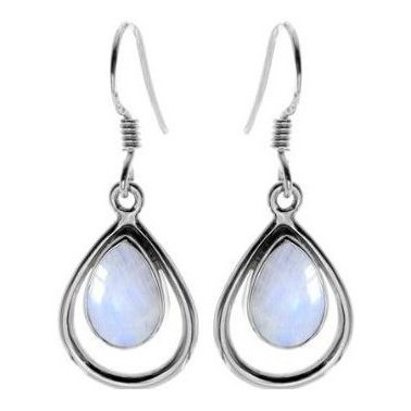 Silver and Rainbow Moonstone Drop Earrings.