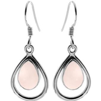 Silver and Rose Quartz teardrop Drop Earrings.