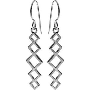 Silver Vertical Drop Open Diamond Design Drop Earrings
