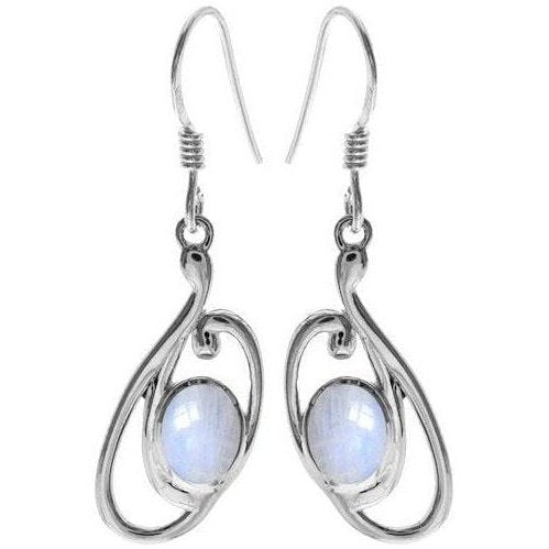 Silver and Rainbow Moonstone Drop Earrings.
