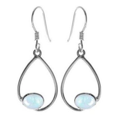Silver and Rainbow Moonstone Drop Earrings.
