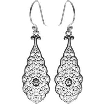 Silver Teardrop Filigree Design Drop Earrings