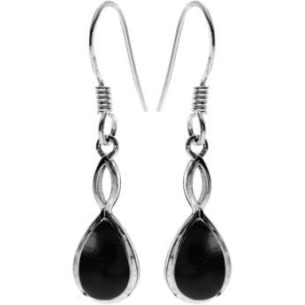 Silver and Black Onyx Teardrop Drop Earrings