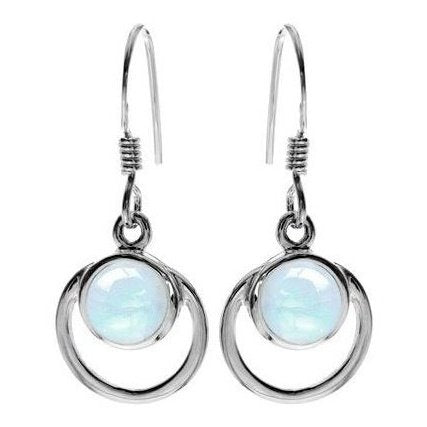 Silver and Rainbow Moonstone Drop Earrings.