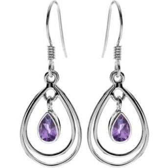 Silver Double Teardrop and Amethyst Drop Earrings.
