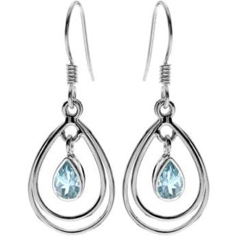 Silver Double Teardrop and Blue Topaz Drop Earrings.