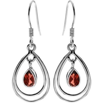 Silver Double Teardrop and Garnet Drop Earrings.