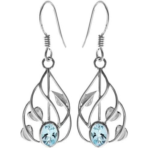 Silver and Blue Topaz Earrings with Vine Surround