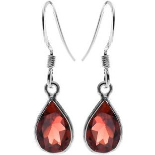 Silver and Garnet teardrop Drop Earrings.