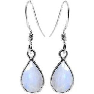 Silver and Rainbow Moonstone Drop Earrings.