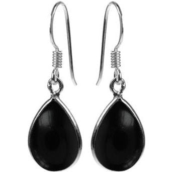 Silver and Black Onyx tearddrop Drop Earrings