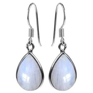 Silver and Teardrop Rainbow Moonstone Drop Earrings.
