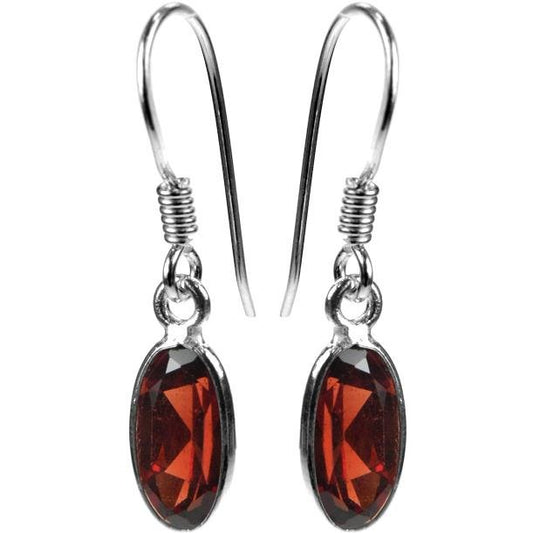 Silver and Garnet Drop Earrings.