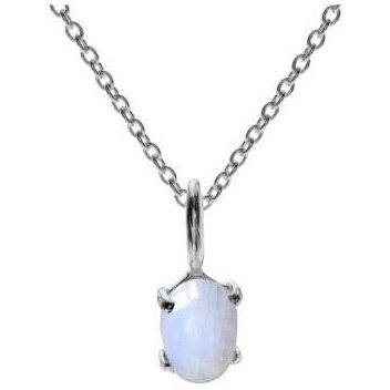 Silver and oval Rainbow Moonstone pendant.
