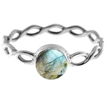 Silver and Labradorite Woven Band Ring.