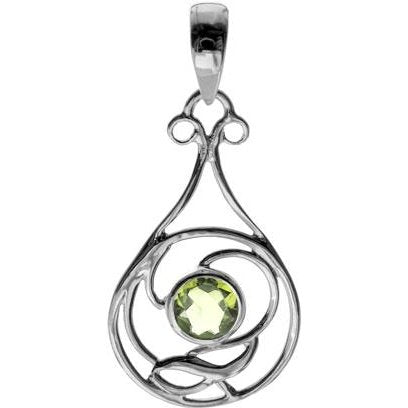 Silver and Peridot Art nouveau style teardrop pendant.