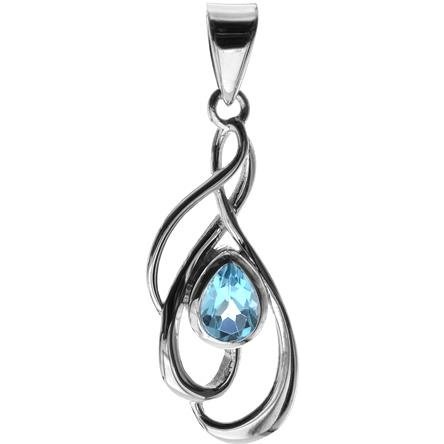 Silver and Blue Topaz open swirl pendant.