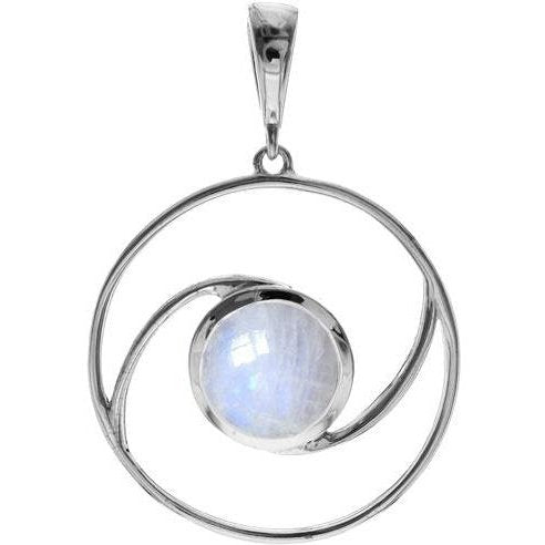 Silver and Rainbow Moonstone wave wheel pendant.