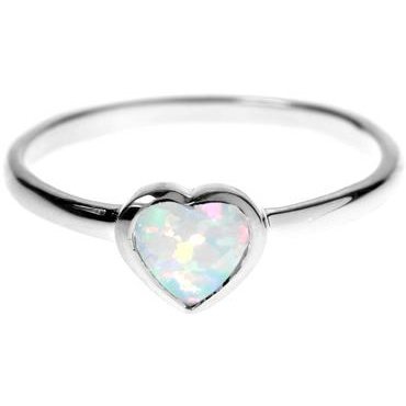 Silver and Opalique Heart Ring.