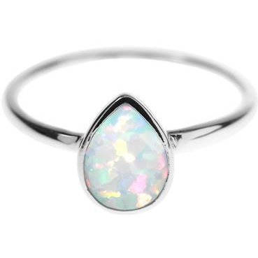 Silver and Opalique Pear Shape Ring.