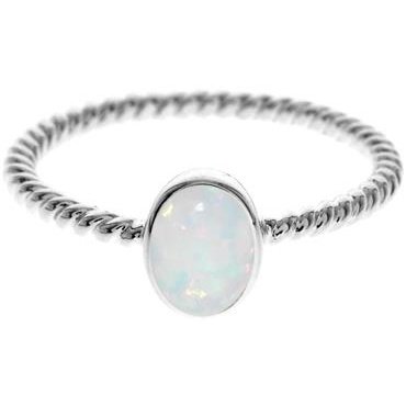 Silver and Opalique Rope Effect Ring.