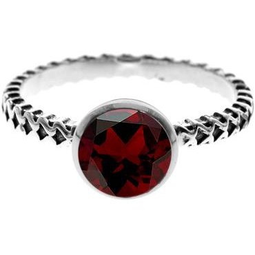 Silver and Garnet Patterned Band Ring.