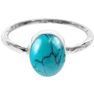 Silver and Turquoise Hammered Band Ring.