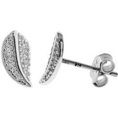 Silver & cubic zirconia leaf stud earrings