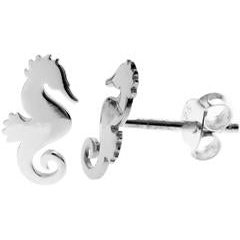 Silver Seahorse Flat Stud Earrings.