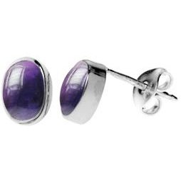 Silver & amethyst oval stud earrings.