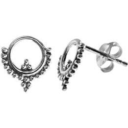 Silver Open Hoop Stud Earrings with Beaded Detail.