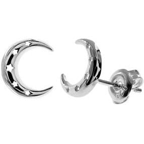 Silver moon with cut out stars design stud earrings.
