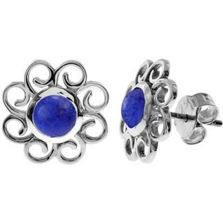 Silver & lapis lazuli flower stud earrings.
