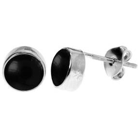 Silver & black onyx 6mm round stud earrings.