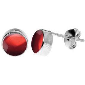 Silver & garnet 6mm round stud earrings.