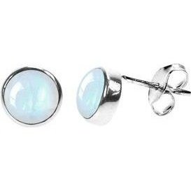 Silver & rainbow moonstone 7mm stud earrings.