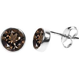 Silver & smokey quartz 7mm facet stud earrings.