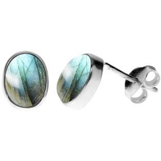 Silver and Labradorite Oval Stud Earrings.