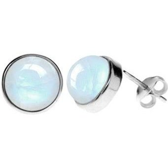 Silver & rainbow moonstone 9mm round stud earrings.