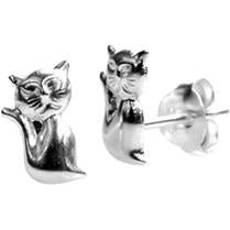 Silver Cat Stud Earrings.