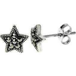 Silver and Marcasite star stud earrings