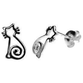Silver Cat Stud Earrings.