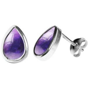 Silver & amethyst teardrop stud earrings