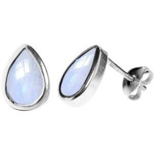 Silver & rainbow moonstone teardrop stud earrings