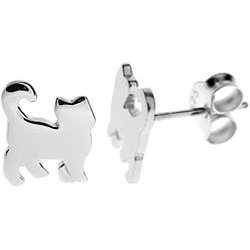 Silver Cat Flat Stud Earrings.